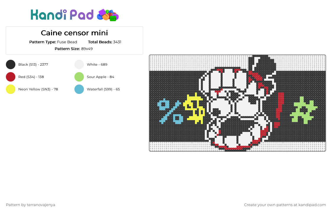 Caine censor mini - Fuse Bead Pattern by terranovajenya on Kandi Pad - black, red, white