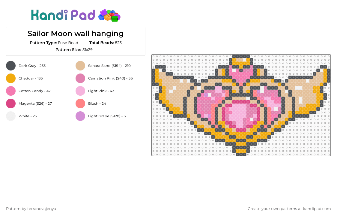 Sailor Moon wall hanging - Fuse Bead Pattern by terranovajenya on Kandi Pad - gray,beige,pink