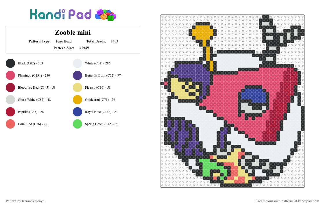 Zooble mini - Fuse Bead Pattern by terranovajenya on Kandi Pad - purple,red