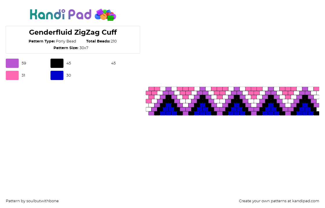 Genderfluid ZigZag Cuff - Pony Bead Pattern by soulbutwithbone on Kandi Pad - zig zag,genderfluid,pride,geometric,community,support,triangles,cuff,pink,blue,p