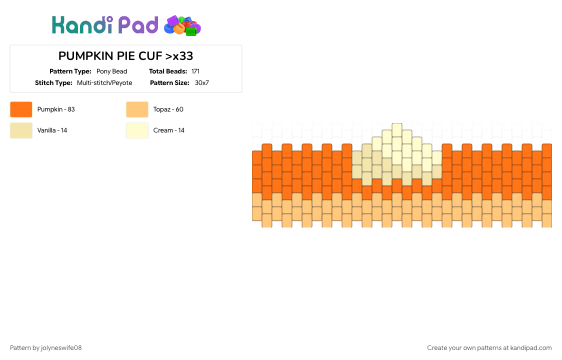 PUMPKIN PIE CUF >x33 - Pony Bead Pattern by jolyneswife08 on Kandi Pad - fall, food, four colors, orange, pumpkin, pumpkin pie
