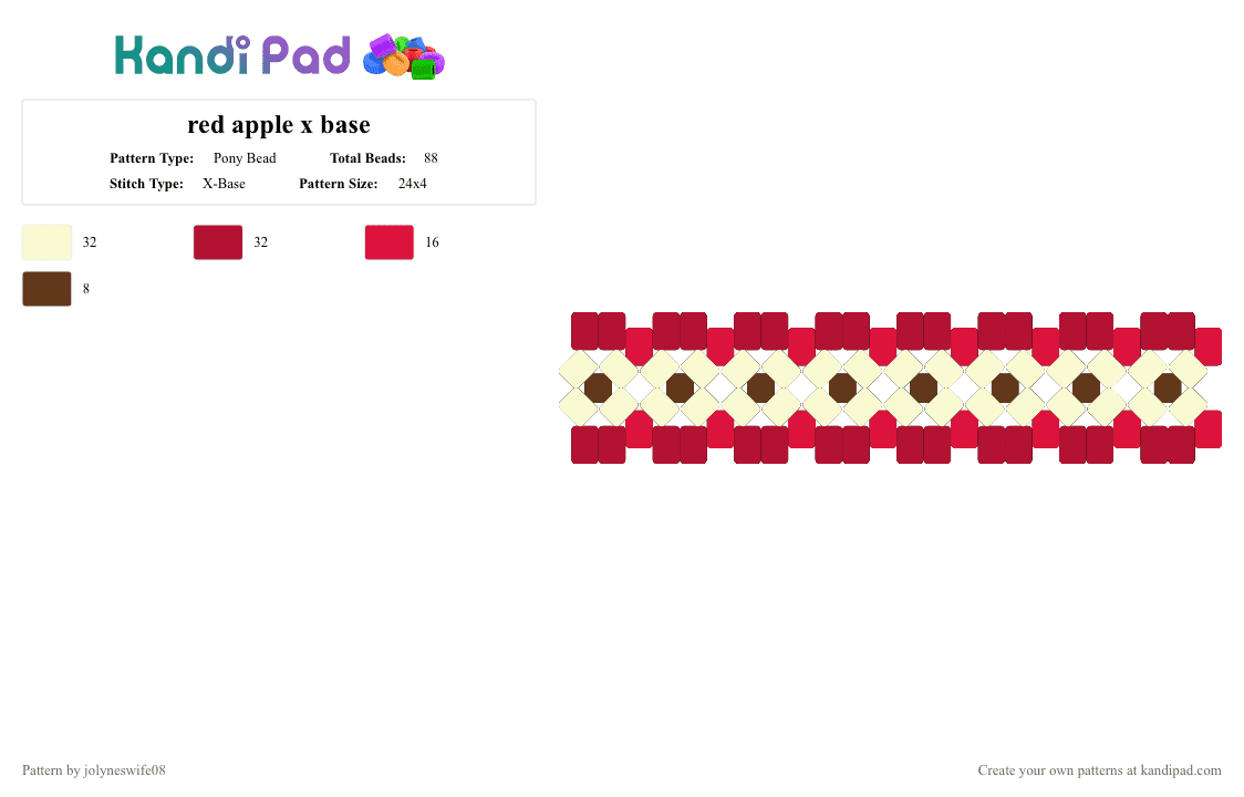 red apple x base - Pony Bead Pattern by jolyneswife08 on Kandi Pad - apple, fall, food, fruit, juminocore, kidcore, red, red apple, x base