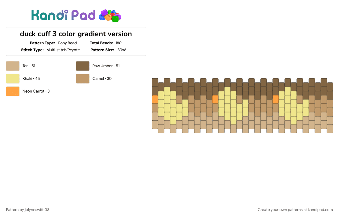 duck cuff 3 color gradient version - Pony Bead Pattern by jolyneswife08 on Kandi Pad - animal, beige, bird, cotdbirds, duck, tan, yellow