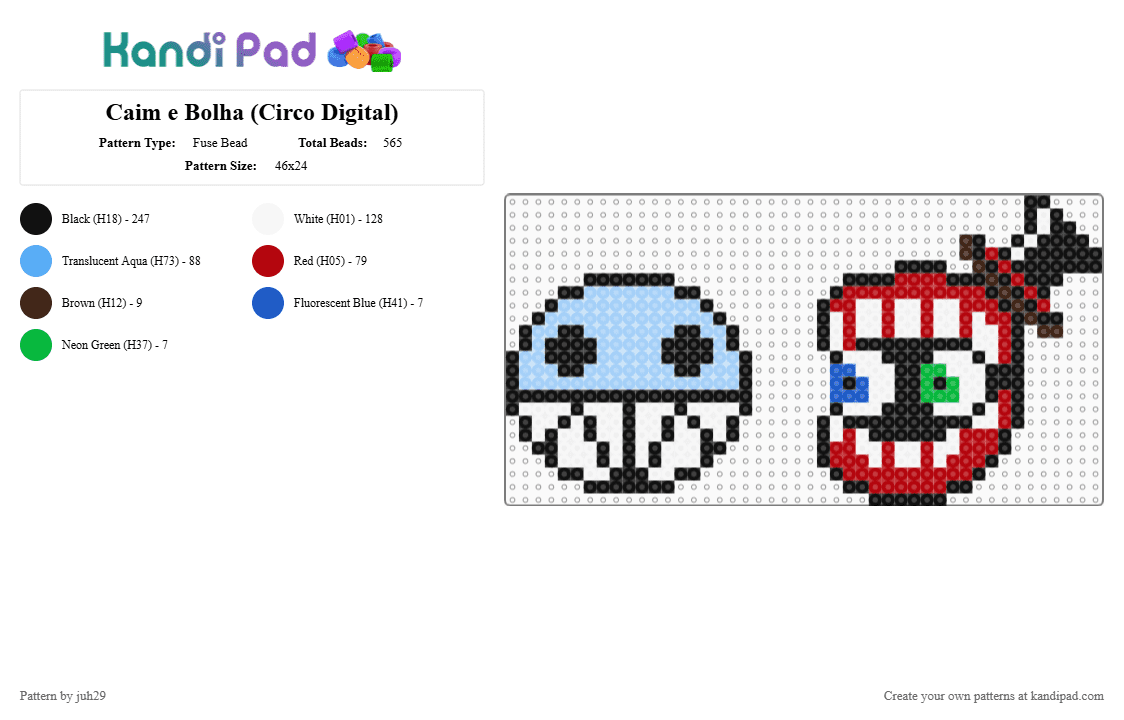Caim e Bolha (Circo Digital) - Fuse Bead Pattern by juh29 on Kandi Pad - black, light blue, red