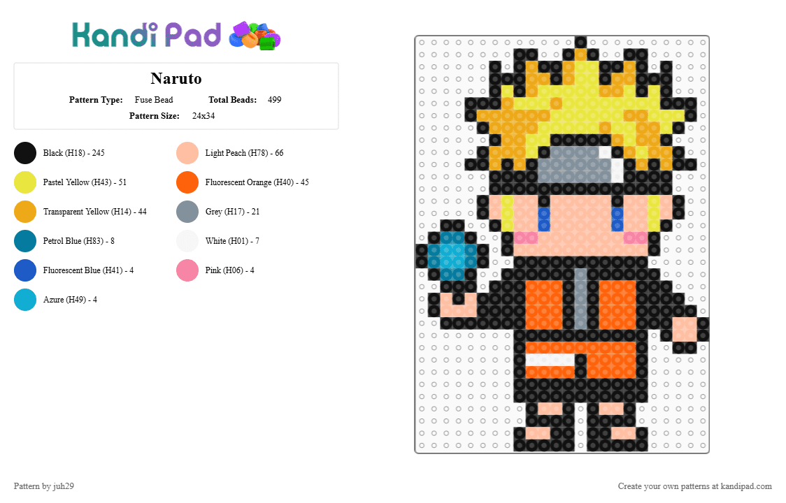 Naruto - Fuse Bead Pattern by juh29 on Kandi Pad - black,orange,yellow,beige