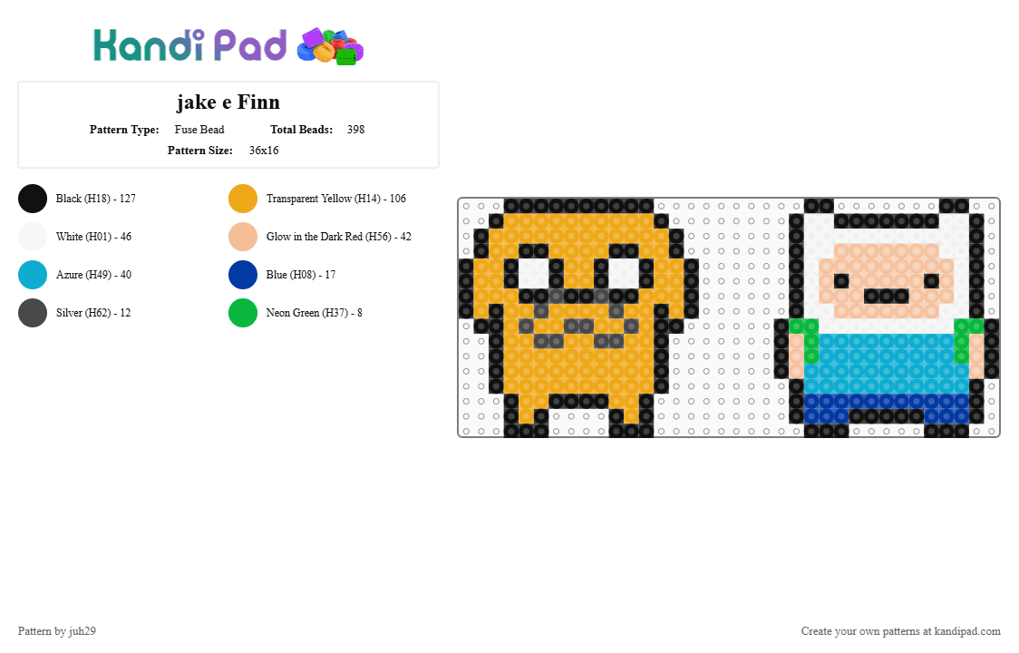 jake e Finn - Fuse Bead Pattern by juh29 on Kandi Pad - orange,beige,light blue