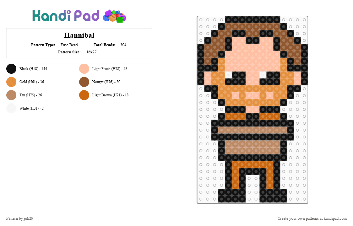 Hannibal - Fuse Bead Pattern by juh29 on Kandi Pad - tan,orange