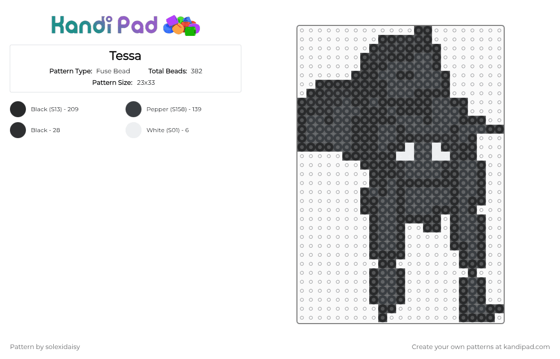 Tessa - Fuse Bead Pattern by solexidaisy on Kandi Pad - black, murder drones, murder drones tessa, tessa, tessa murder drones, white