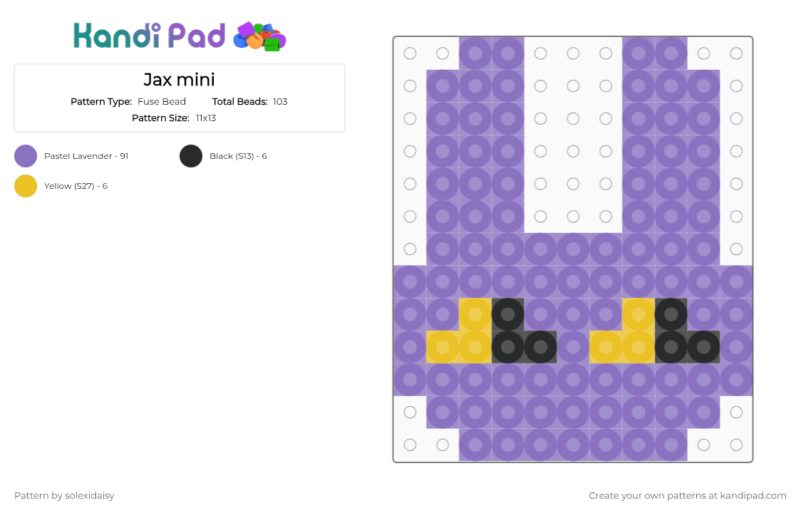 Jax mini - Fuse Bead Pattern by solexidaisy on Kandi Pad - blue, jax, jax tadc, purple, tadc, the amazing digital circus
