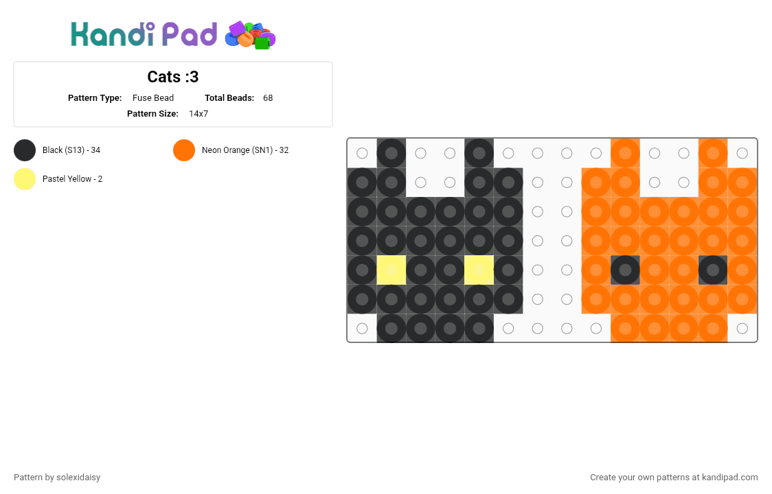 Cats :3 - Fuse Bead Pattern by solexidaisy on Kandi Pad - black cat, cats, fuse beads, orange, orange cat