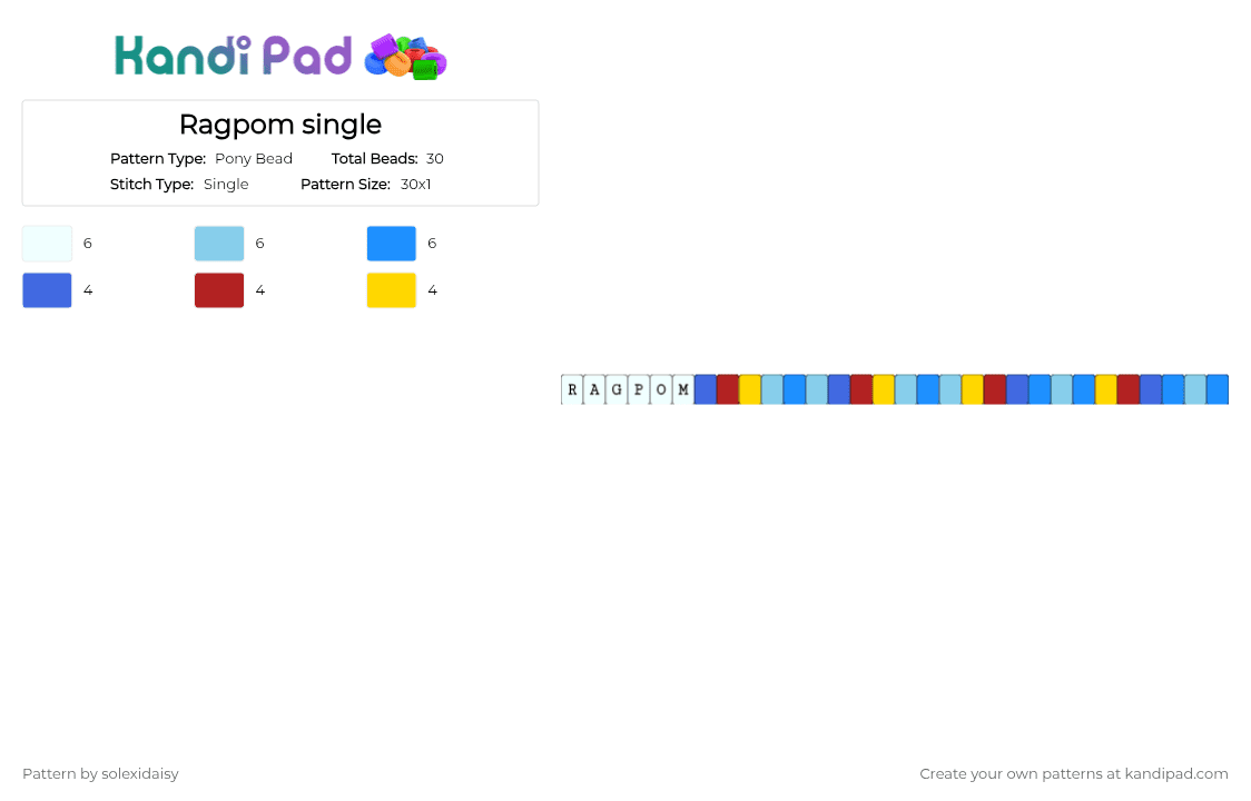 Ragpom single - Pony Bead Pattern by solexidaisy on Kandi Pad - flowerbutton, jesterdoll, light blue, ragpom, ship, tadc, tadc pomni, tadc ragatha, the amazing digital circus