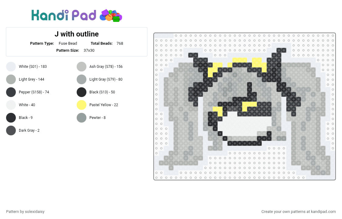 J with outline - Fuse Bead Pattern by solexidaisy on Kandi Pad - beige, fuse beads, j, j murder drones, murder drones, murder drones j, outline, yellow