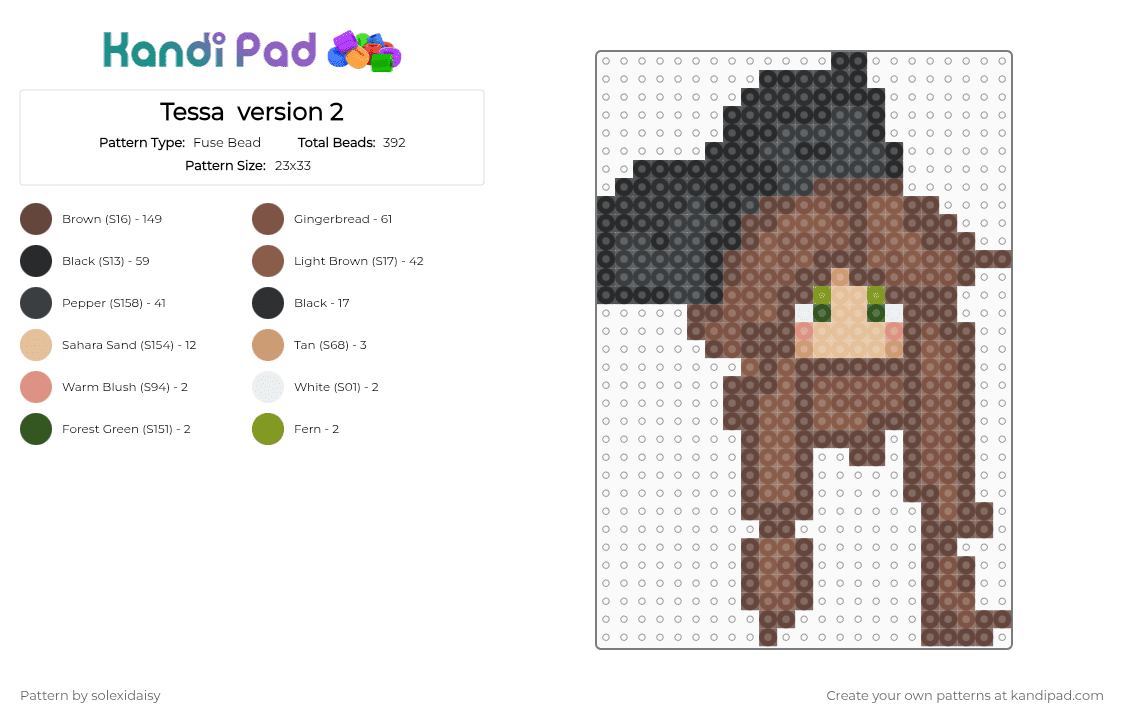 Tessa  version 2 - Fuse Bead Pattern by solexidaisy on Kandi Pad - brown, murder drones, murder drones tessa, tan, tessa, tessa murder drones