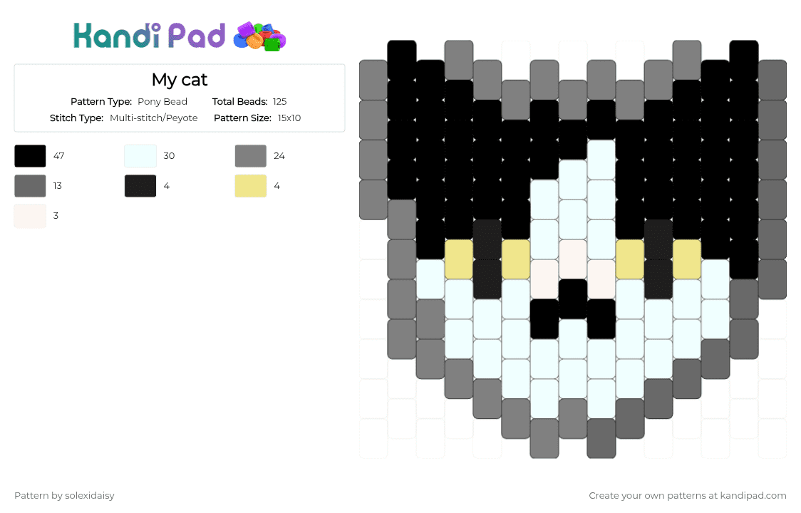 My cat - Pony Bead Pattern by solexidaisy on Kandi Pad - black, cat, gray, white
