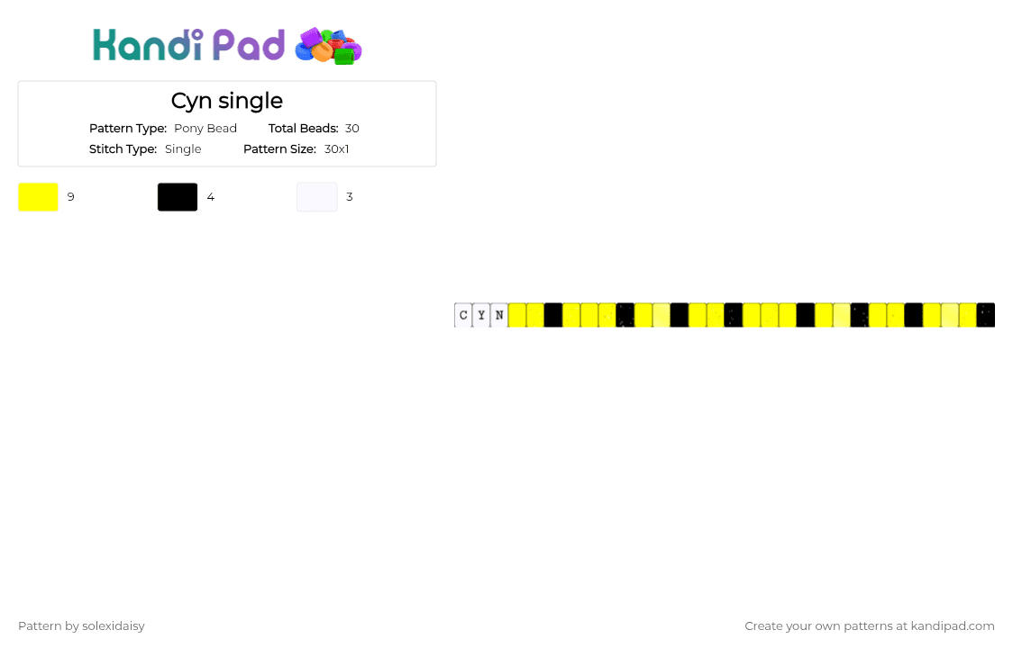 Cyn single - Pony Bead Pattern by solexidaisy on Kandi Pad - cyn, murder drones, murder drones cyn, yellow
