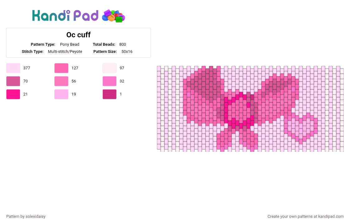Oc panel - Pony Bead Pattern by solexidaisy on Kandi Pad - bow, heart, oc, pink