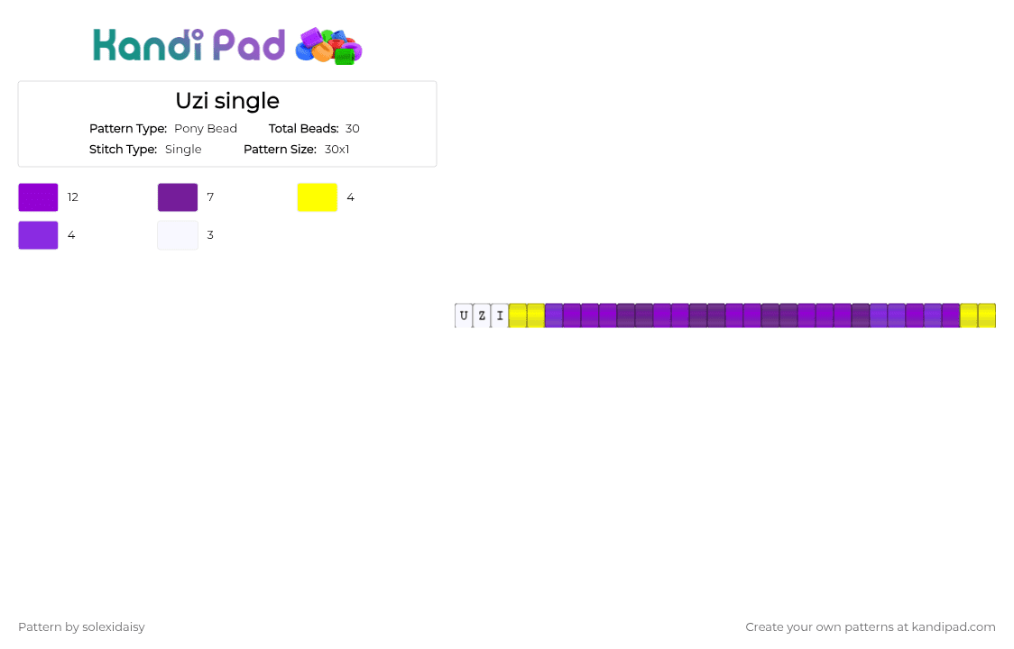 Uzi single - Pony Bead Pattern by solexidaisy on Kandi Pad - purple,murder drones,uzi,uzi murder drones,uzi doorman