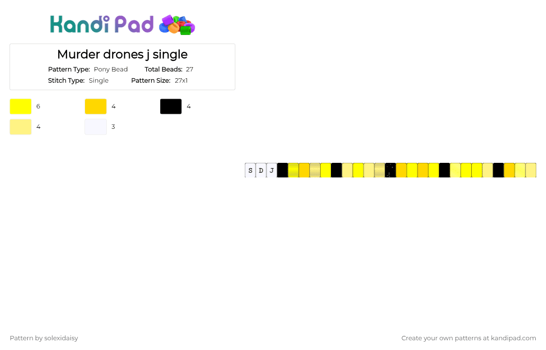 Murder drones J single - Pony Bead Pattern by solexidaisy on Kandi Pad - yellow,sdj,j,j murder drones,murder drones,murder drones sdj