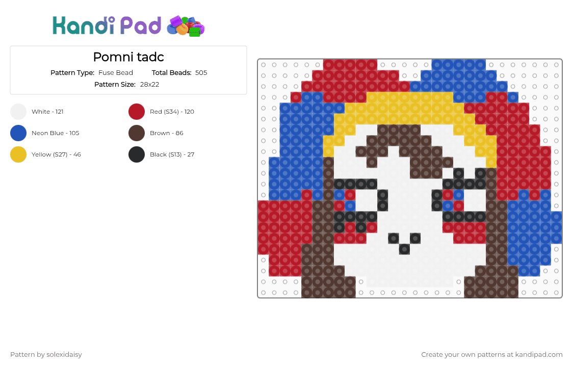Pomni tadc - Fuse Bead Pattern by solexidaisy on Kandi Pad - blue, brown, pomni, red, tadc, the amazing digital circus, white