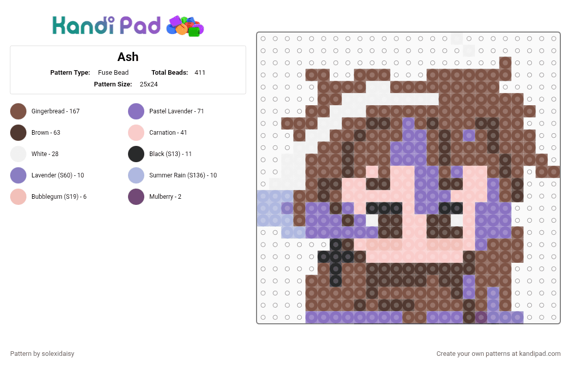 Ash - Fuse Bead Pattern by solexidaisy on Kandi Pad - blue, tan