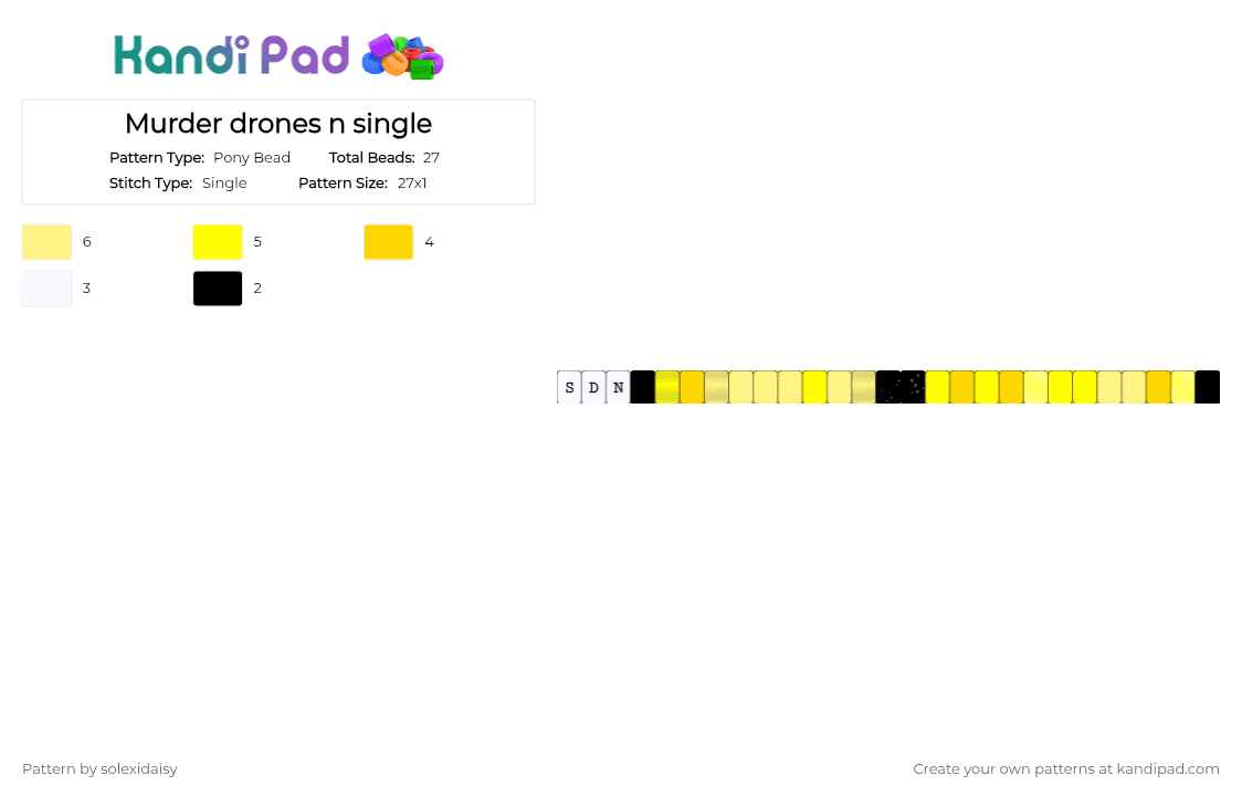 Murder drones N single - Pony Bead Pattern by solexidaisy on Kandi Pad - yellow,sdn,n,murder drones,murder drones n,murder drones sdn