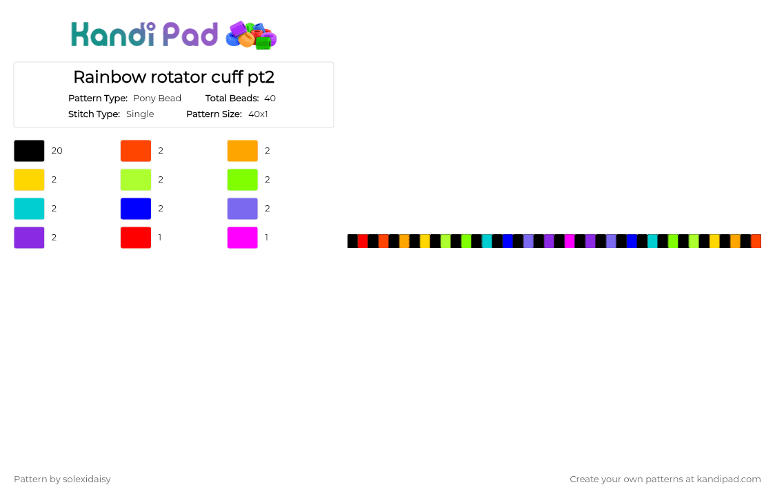 Rainbow rotator cuff pt2 - Pony Bead Pattern by solexidaisy on Kandi Pad - black, blue, green, orange, pink, purple, rainbow, red, yellow
