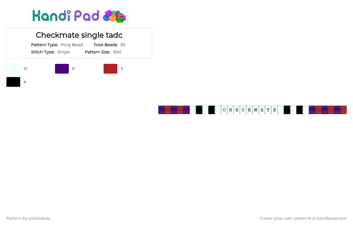 Checkmate single tadc - Pony Bead Pattern by solexidaisy on Kandi Pad - checkmate, checkmate tadc, kinger, purple, queenie, red, ship, tadc, tadc kinger, tadc queenie