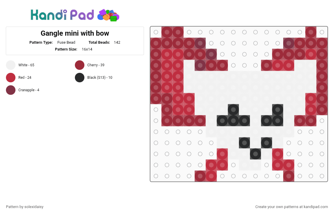 Gangle mini with bow - Fuse Bead Pattern by solexidaisy on Kandi Pad - bow, fuse beads, gangle, gangle tadc, red, ribbon, tadc, the amazing digital circus