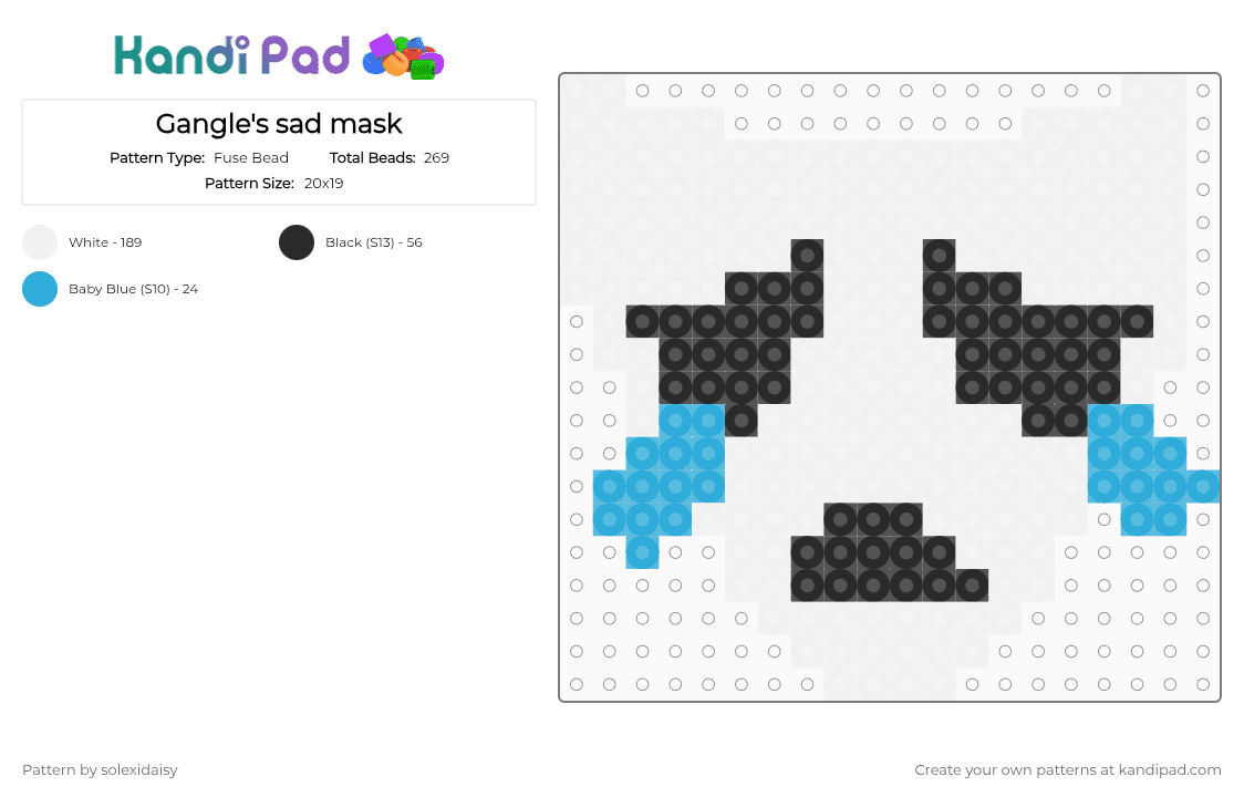 Gangle\'s sad mask - Fuse Bead Pattern by solexidaisy on Kandi Pad - white,gangle,tadc,gangle tadc,the amazing digital circus