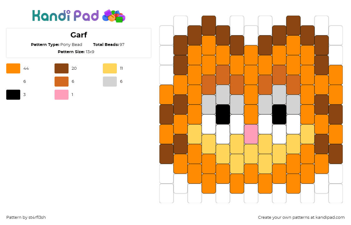 Garf  - Pony Bead Pattern by st4rfl3sh on Kandi Pad - garfield,comic,cat,character,orange