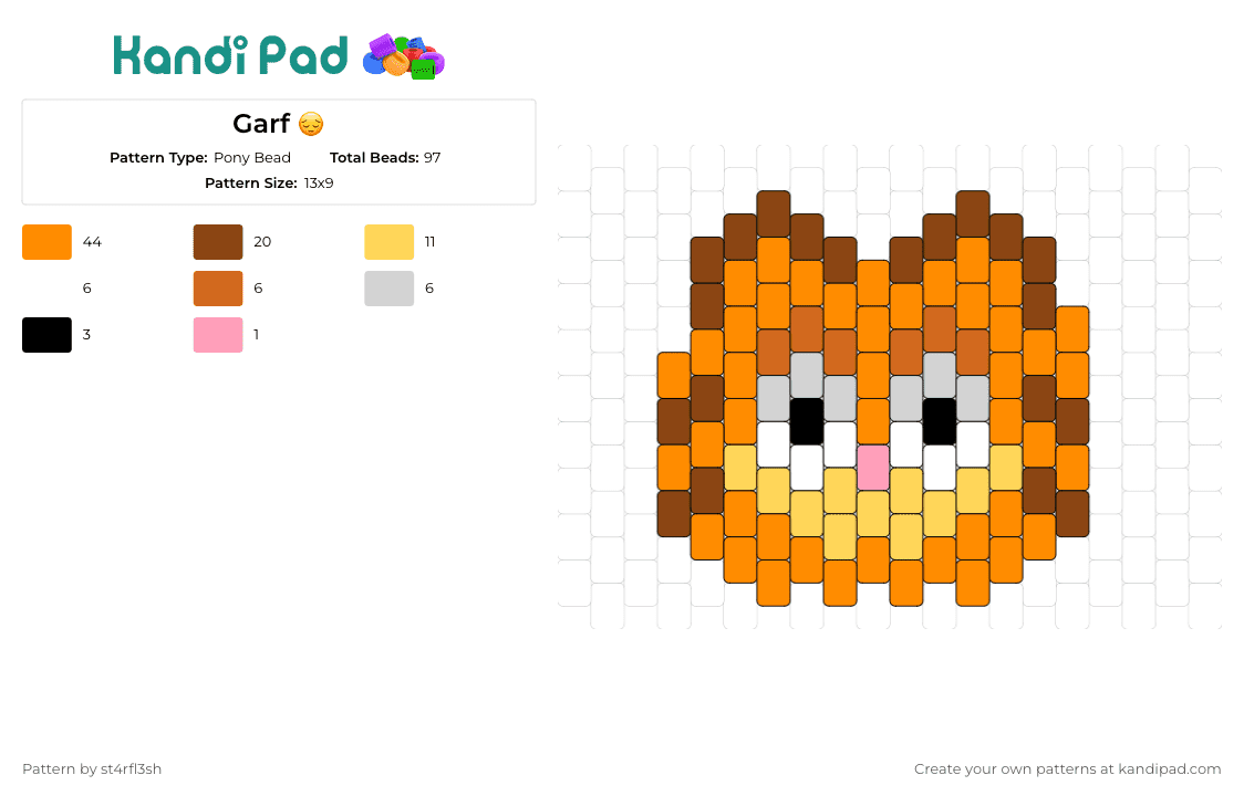 Garf  - Pony Bead Pattern by st4rfl3sh on Kandi Pad - garfield,comic,cat,character,charm,orange