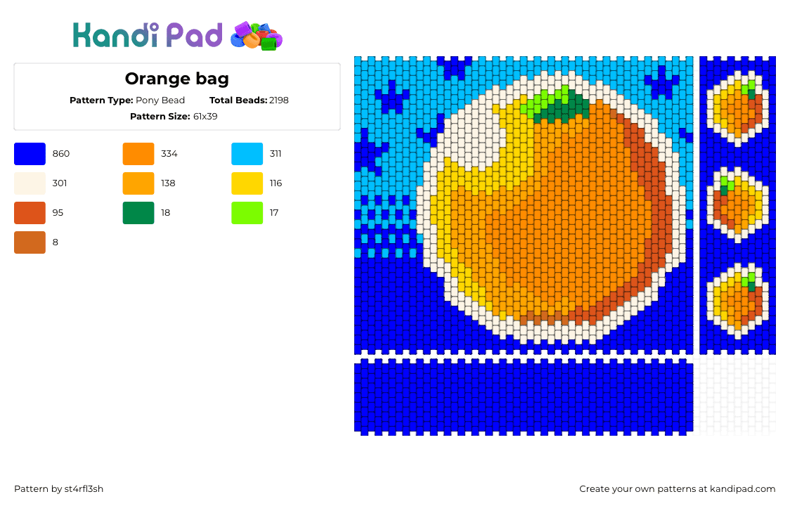 Orange bag - Pony Bead Pattern by st4rfl3sh on Kandi Pad - orange,citrus,fruit,bag,blue