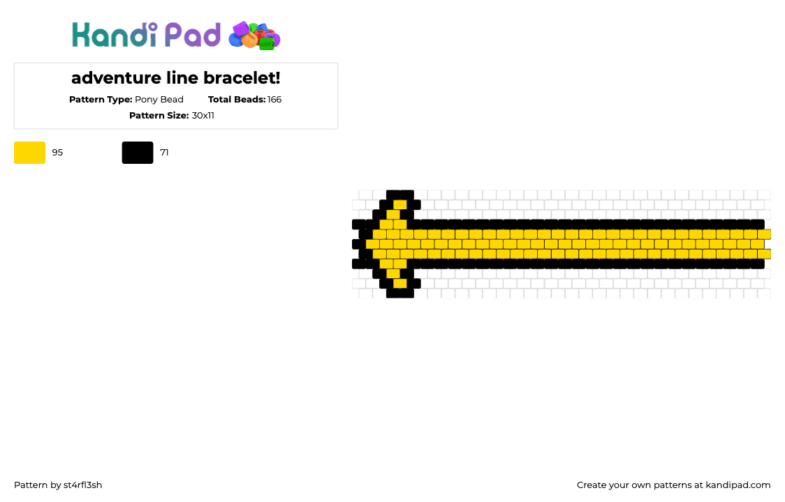 adventure line bracelet! - Pony Bead Pattern by st4rfl3sh on Kandi Pad - stanley parable adventure line,arrow,video game,bracelet,cuff,yellow