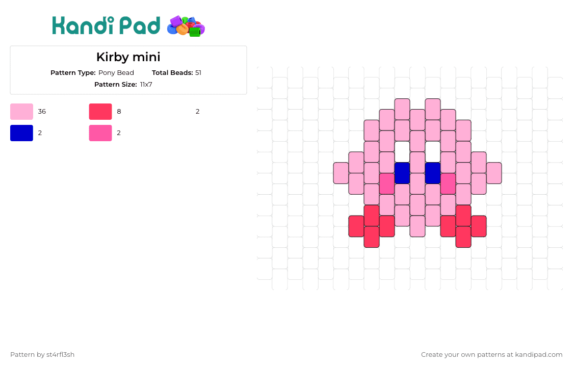 Kirby mini - Pony Bead Pattern by st4rfl3sh on Kandi Pad - kirby,nintendo,character,cute,charm,pink
