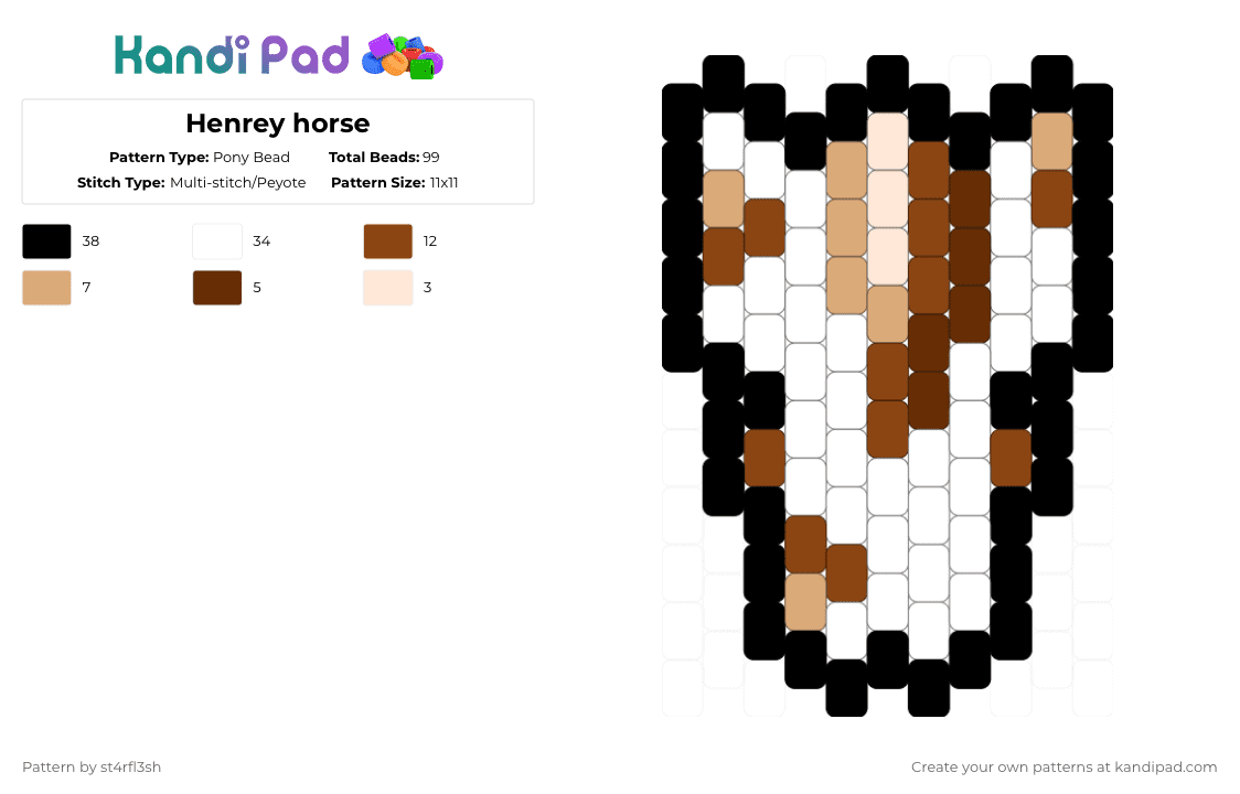 Henrey horse - Pony Bead Pattern by st4rfl3sh on Kandi Pad - white,beige,red