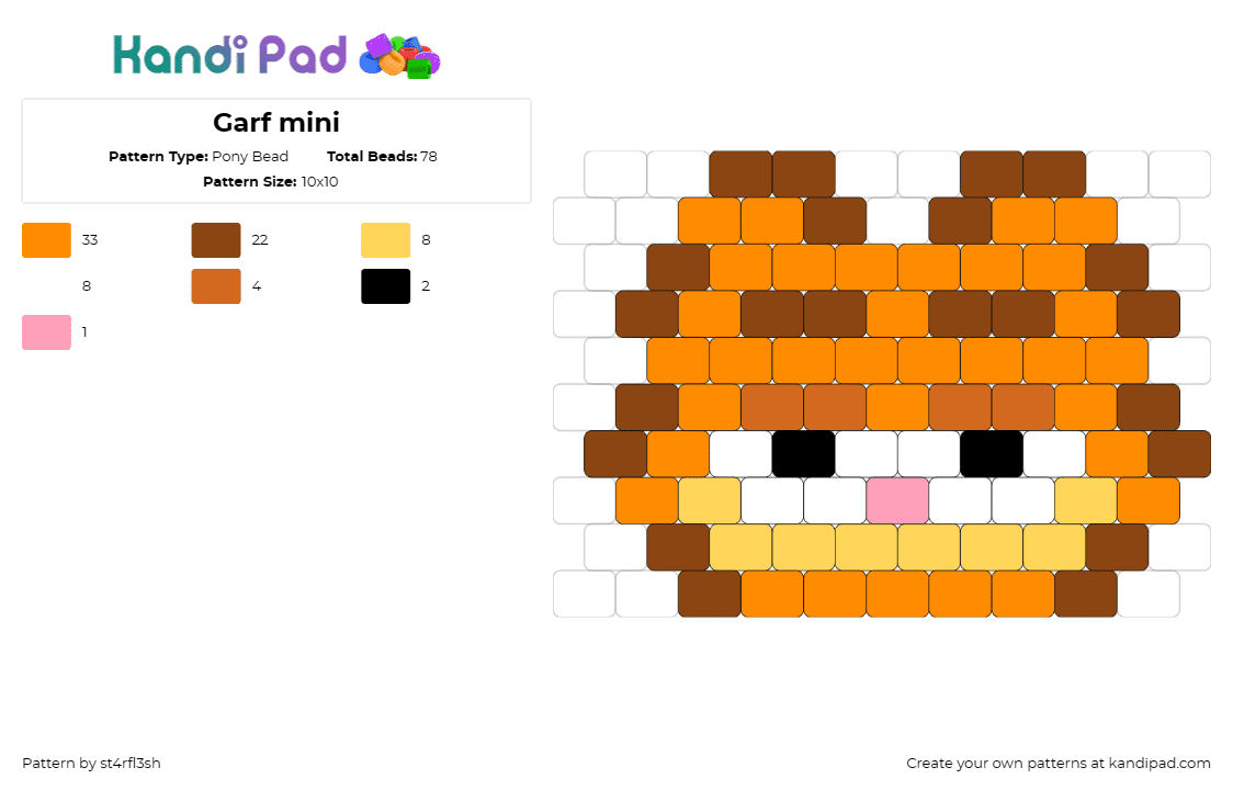 Garf mini - Pony Bead Pattern by st4rfl3sh on Kandi Pad - garfield,comic,cat,character,orange