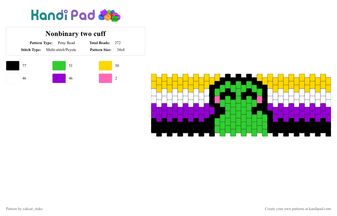 Nonbinary two cuff - Pony Bead Pattern by cakeat_stake on Kandi Pad - bfdi, green, purple, yellow