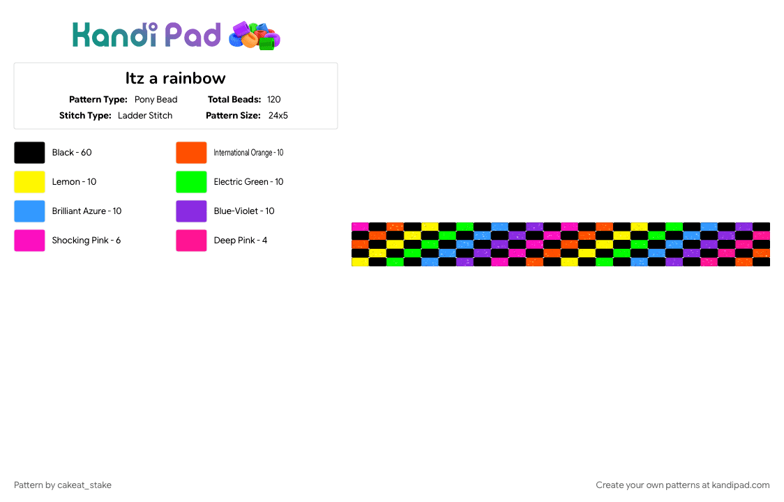 Itz a rainbow - Pony Bead Pattern by cakeat_stake on Kandi Pad - black, colorful, green, orange, purple
