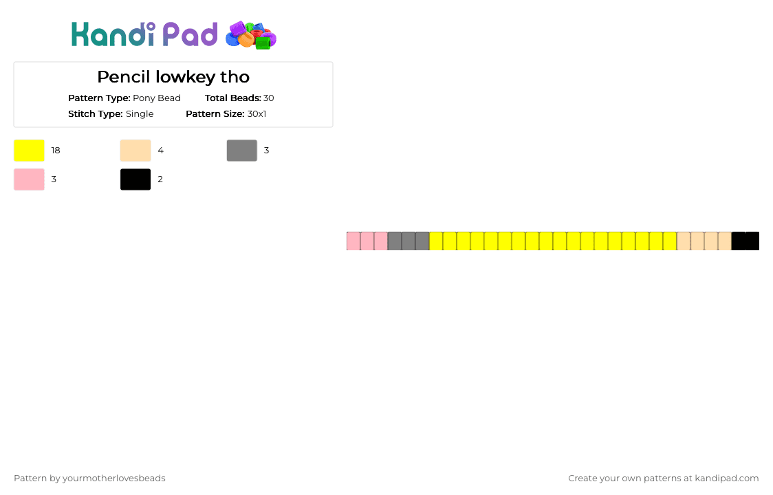 Pencil lowkey tho - Pony Bead Pattern by yourmotherlovesbeads on Kandi Pad - yellow