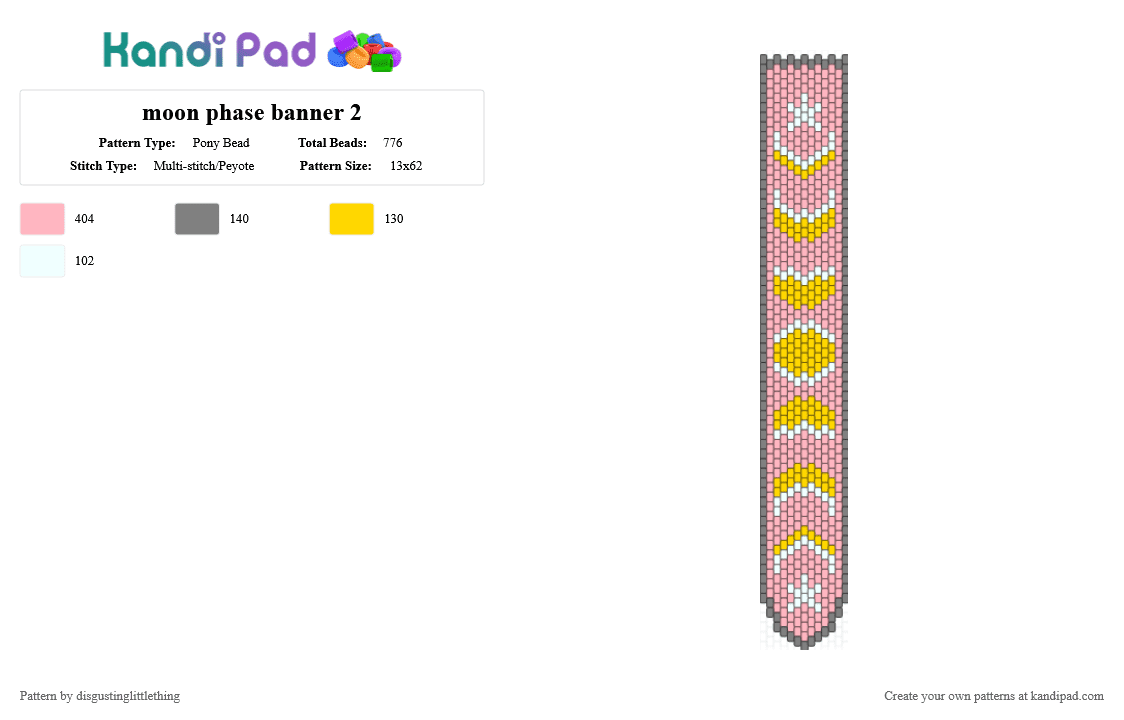 moon phase banner 2 - Pony Bead Pattern by disgustinglittlething on Kandi Pad - moon, moon phases, nature, pink, witch