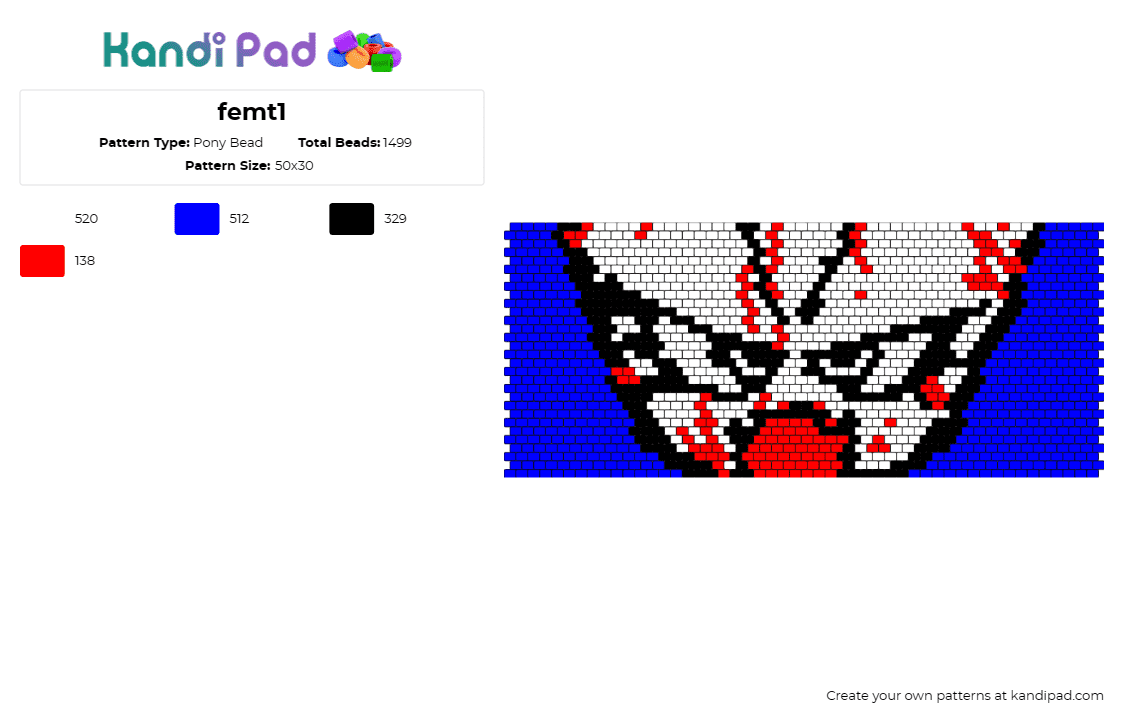 femt1 - Pony Bead Pattern by deleted_user_514535 on Kandi Pad - femt,kekkai sensen,blood blockade battlefront,manga,anime,bloody,cuff,blue,white