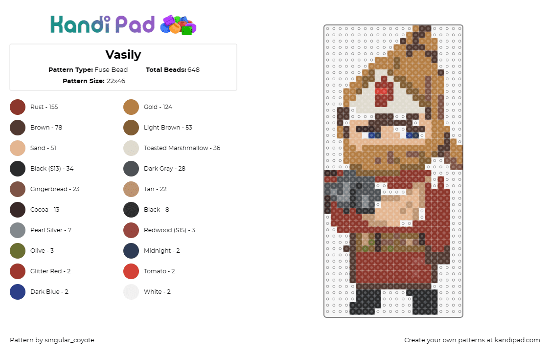 Vasily - Fuse Bead Pattern by singular_coyote on Kandi Pad - vasily pavlichenko,golden kamuy,anime,russia,character,chibi,sniper,tan,brown