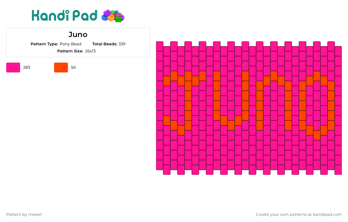Juno - Pony Bead Pattern by meesh on Kandi Pad - juno,name,text,panel,pink