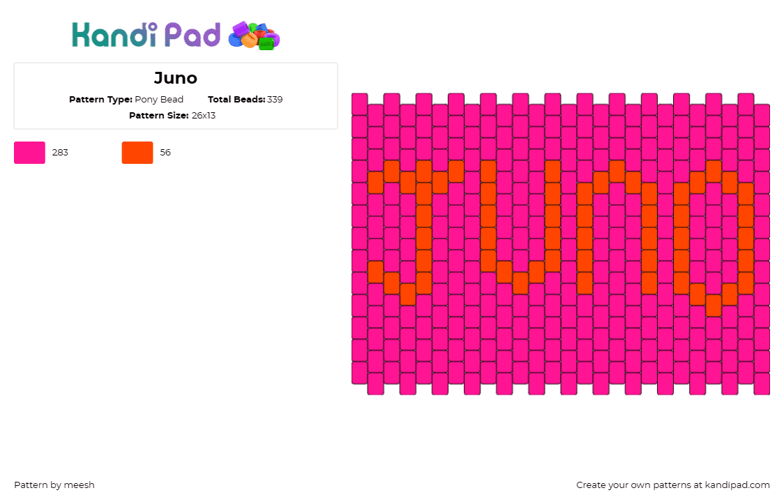 Juno - Pony Bead Pattern by meesh on Kandi Pad - juno,name,text,panel,pink