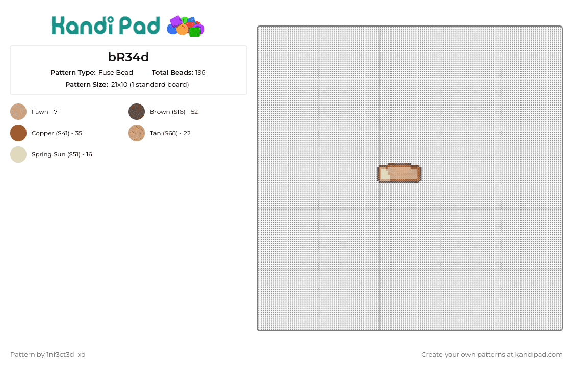 bR34d - Fuse Bead Pattern by 1nf3ct3d_xd on Kandi Pad - bread,loaf,food,small,tan
