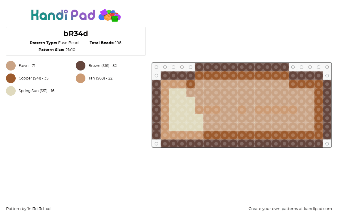 bR34d - Fuse Bead Pattern by 1nf3ct3d_xd on Kandi Pad - bread,loaf,food,small,tan