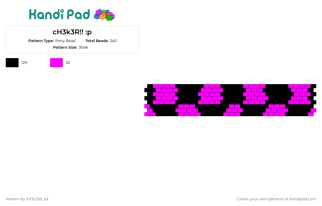 cH3k3R!! :p - Pony Bead Pattern by 1nf3ct3d_xd on Kandi Pad - checkered,emo,scene,geometric,cuff,pink,black