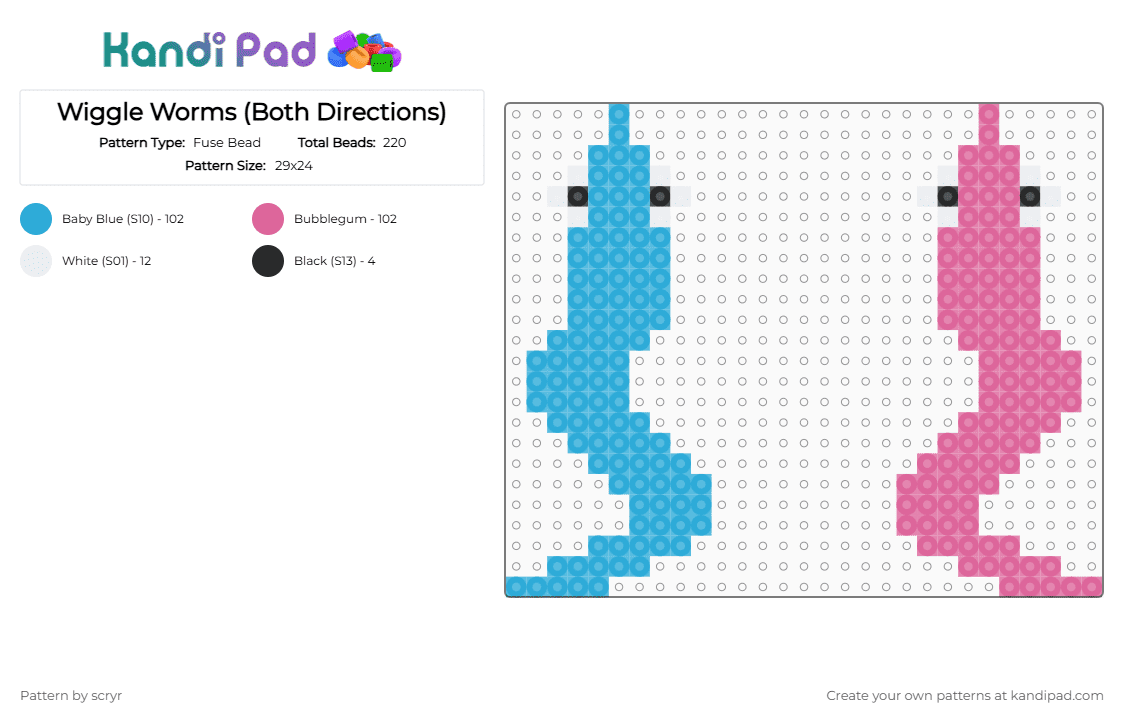 Wiggle Worms (Both Directions) - Fuse Bead Pattern by scryr on Kandi Pad - light blue, pink