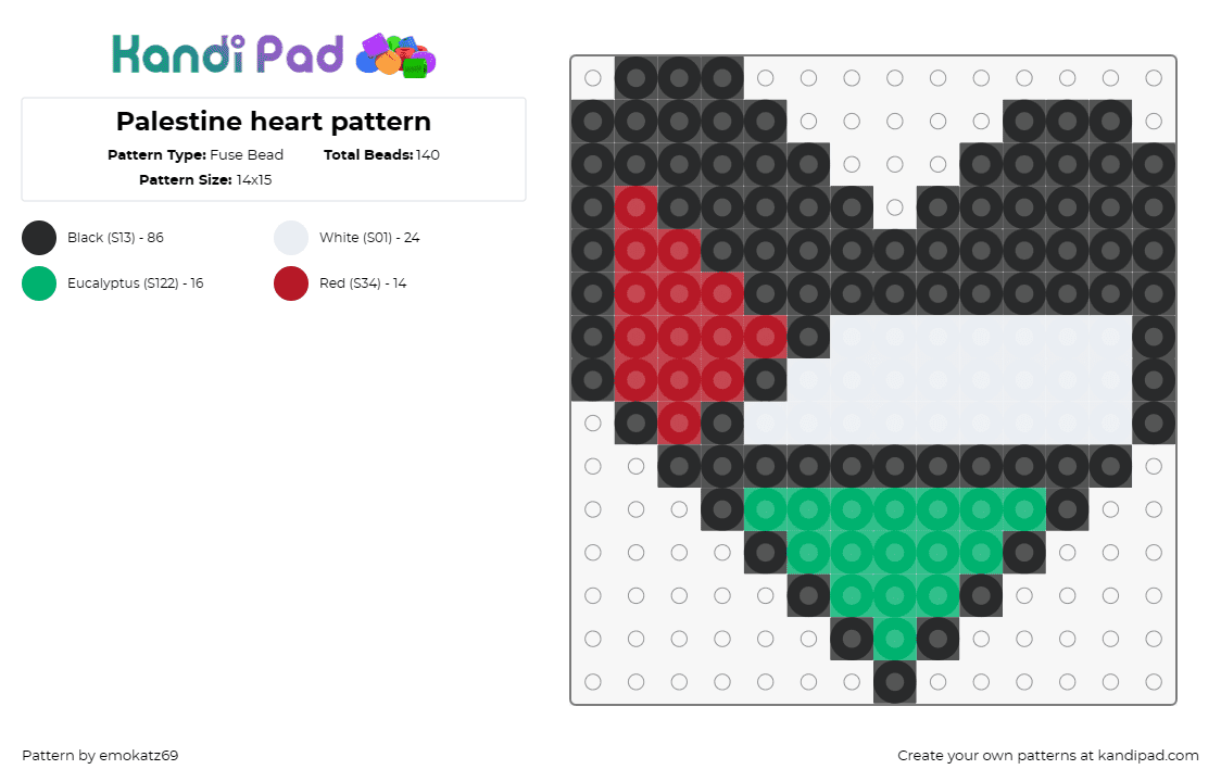 Palestine heart pattern - Fuse Bead Pattern by emokatz69 on Kandi Pad - palestine,flag,heart,country,red,green,black,white