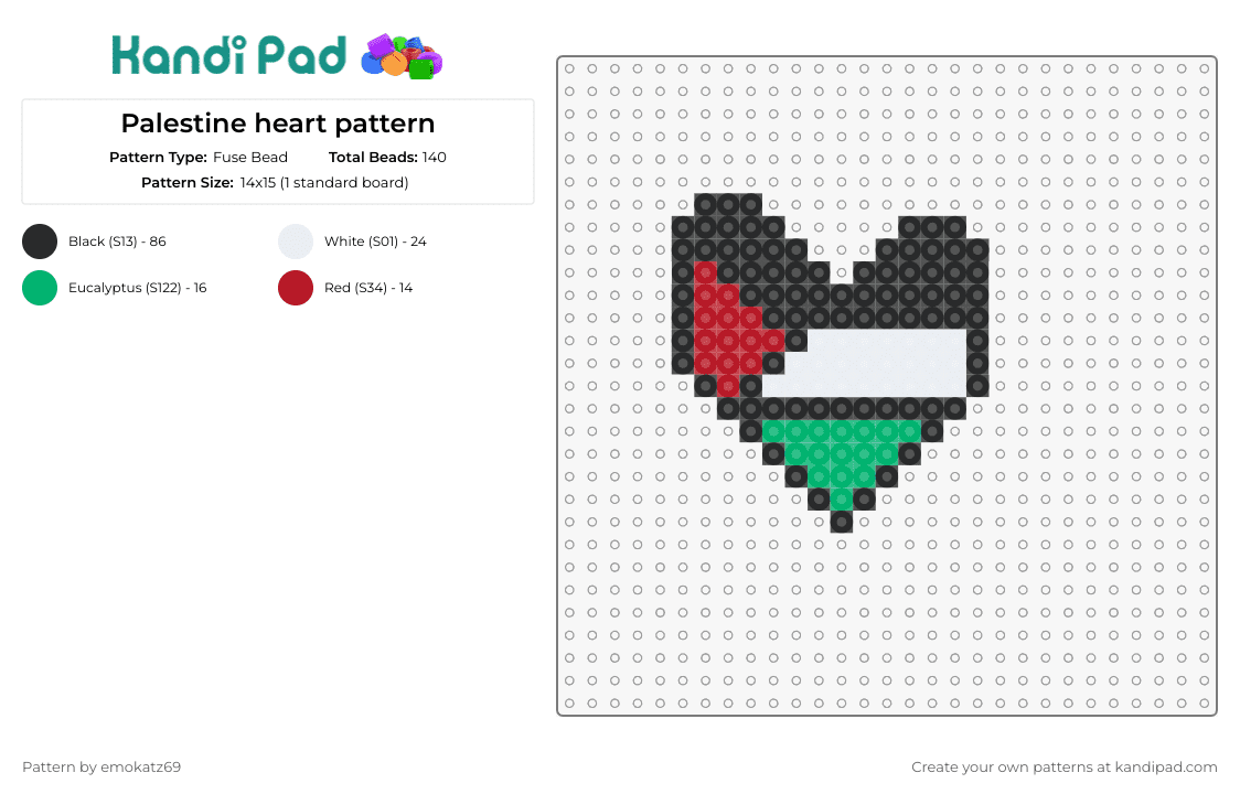 Palestine heart pattern - Fuse Bead Pattern by emokatz69 on Kandi Pad - palestine,flag,heart,country,red,green,black,white